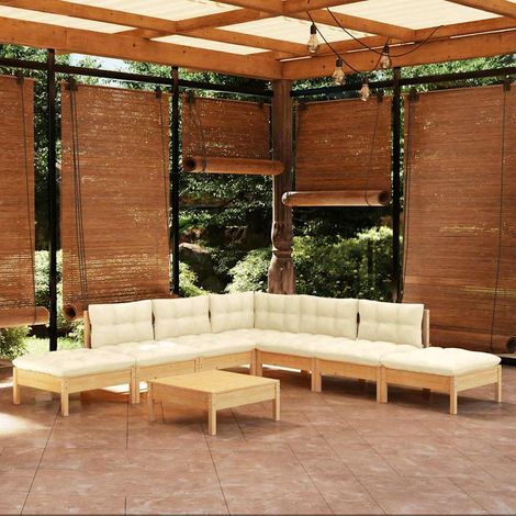 vidaXL Muebles de jardín 8 piezas cojines madera de pino color crema (1/5)