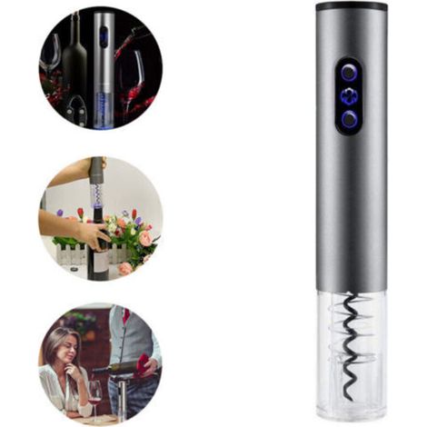 Automatic Electric Wine Opener Corkscrew with Foil Cutter, Battery Operated - Silver Gray--TRIMEC (1/5)