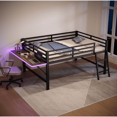 MEUBLIV Lit mezzanine 140x200 cm noir – avec bureau et échelle, sans matelas (1/5)