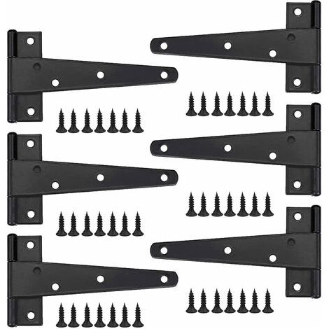 Pair - Charniere Porte Lourde 6pcs, Charniere Porte 6 Pouces, Charnière en T Noires, Charniere Plate Inox Charnières de Portes en Fer Charnières Robustes pour Portes, Fenêtres, Abris de Jardin (1/5)