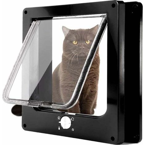 Cat Flap, 4-Way Magnetic Cat Flap for Cats and Small Dogs, Easy to Install, Manual Sliding Pet Door for Wall/Wood/UPVC Door (Black, L) (1/5)