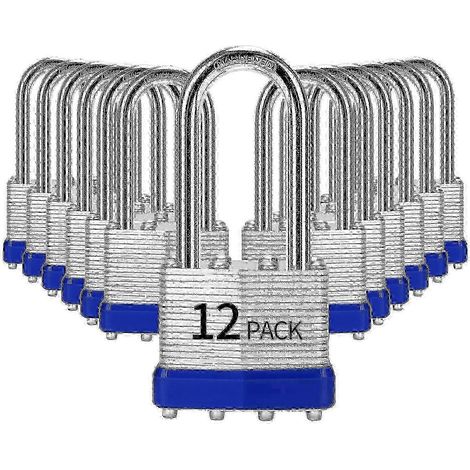 Cadenas à clé identique, lot de 12, en acier laminé (40 mm), anse longue. (1/5)