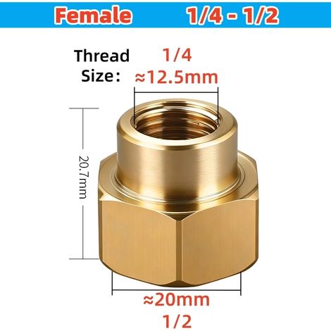 (1I4-1I2 (1 pièce)) Raccord de tuyauterie en laiton, tuyau en cuivre, manchon hexagonal, coupleur, connecteur rapide, filetage femelle 1", réducteur pour eau, carburant et gaz (1/5)