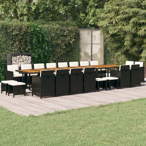 Lot de 21 Ensemble à dîner,Mobilier Table+Chaises de jardin coussins Noir Résine tressée -24253 (1/5)