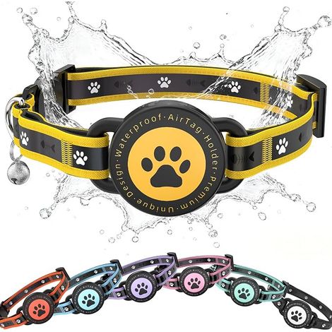 Collare per gatti, collare per gatti anti-soffocamento, collare riflettente impermeabile con supporto e campanello, imbottitura confortevole per gatti, gattini e cuccioli (Giallo, 9.3"-13") (1/5)