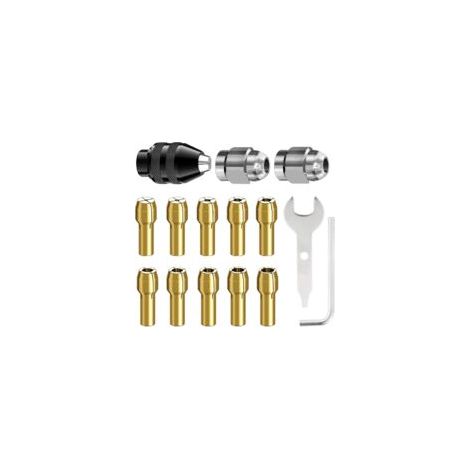 15 Pièces Mandrin Compatible avec Dremel, Accessoires pour Outil Rotatif, 0,8mm à 3,2mm Remplacement 4486 Mandrin à Changement Rapide, Remplacement 4485 Pince de serrage en laiton Écrou metal (1/5)