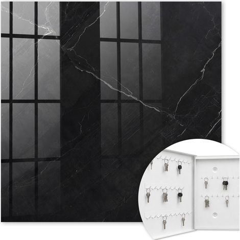 Armoire à clés - (30 cm x 30 cm) - Boîte à clés murale - Coffret de rangement pour clés - Couleur blanche - Ouverture vers la gauche - Pour maison et bureau - marbre noir (1/5)