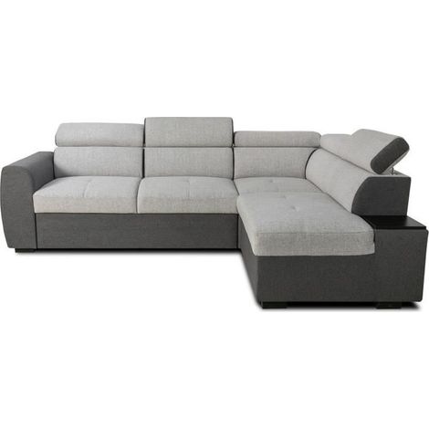 Canapé d'angle convertible réversible - 4/5 places - KELIO - Tissu Anthracite/Gris - 3 tétières - 245 x 184 x 77/87 cm (1/5)