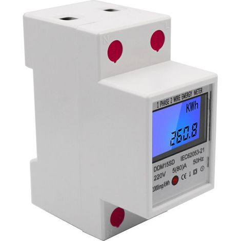 Einphasiger DIN-Schienen-Energiezähler 5–80 A 220 V 50 Hz elektronischer kWh-Zähler mit hintergrundbeleuchtetem LCD-Digitaldisplay DDM15SD, weiß – weiß (1/3)