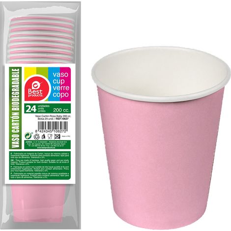 VASO PAPEL ROSA BABY 200CC 24U.