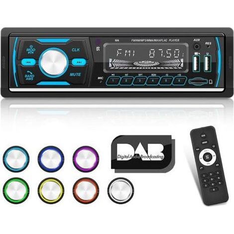 Autoradio Dab+ 1 Din per Auto Bluetooth con Radio FM AM RDS - 7 Pulsante di Colore chiaro/USB/U Disco/AUX + 32G TF Card (1/5)