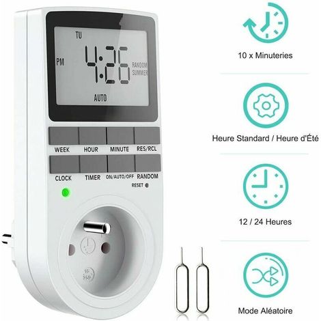 Prise Programmable Digitale, Minuterie Numérique Hebdomadaire avec Ecran LCD, Minuterie Prise Electrique 12H/24H/7Jours, économie d'Energie Pour L'électroménagers et L'éclairage (1 Pack)