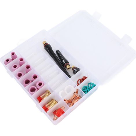 55-teiliges WIG-Schweißzubehörset, inklusive Glas, Verbinder, Elektrodenklemme und PTFE-Frontabdeckung für WP 17, 18 und 26 Brenner. (1/5)