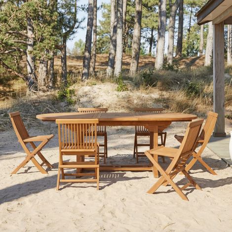 Ensemble d'extérieur ovale en bois d'acacia Capri 6 (1/5)