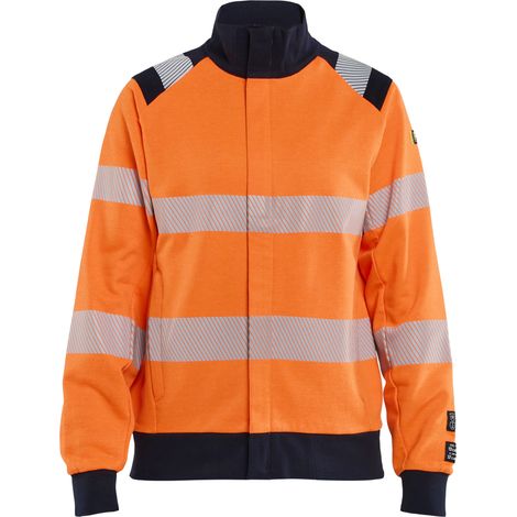 Sweat de travail zippé multinormes inhérent femme feMyanMare - Orange fluo/Marine L