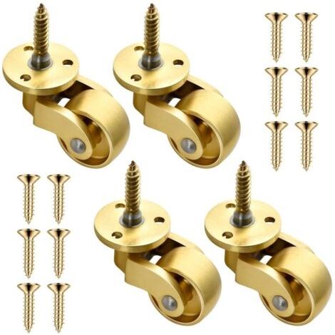 Lot de 4 roulettes universelles pivotantes à 360° en laiton massif de 25 mm pour meubles et chariots (1/5)