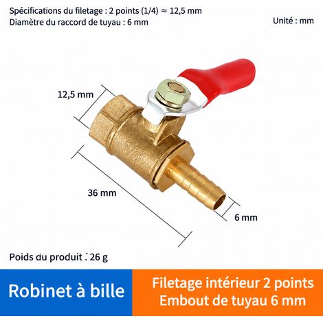 Vanne à boisseau sphérique en laiton manette rouge 6-02 femelle 1/4 et embout tuyau 6-02 1.0 1 4 37 g – Livraison gratuite
