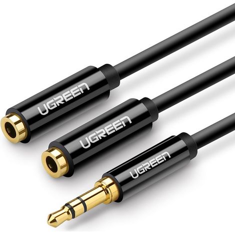 Aux audio splitterkabel 35 mm klinkenstecker ugreen av123 25 cm schwarz (1/5)