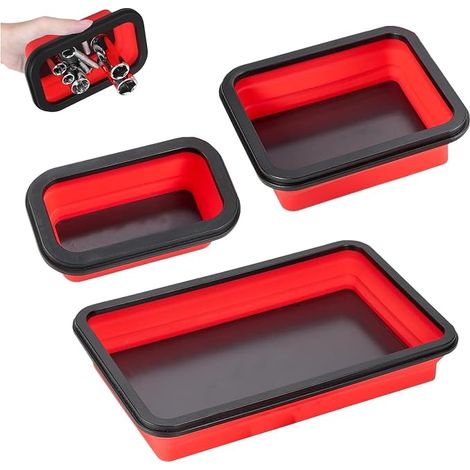 Magnetic Tray, Foldable Tray Set, Workshop Accessories for Small Bolts, Nuts, Washers and Other Small Parts Tools (Red) (1/5)