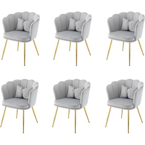 6er-Set Samtstühle Grau 63 x 58 x 77 cm mit Kissen und Metallbeinen – MEUBLIV (1/5)