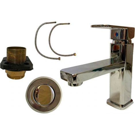 RUBINETTO MISCELATORE LAVABO BAGNO MONOCOMANDO MODERNO COMPLETO DI FLESSIBILI (1/5)