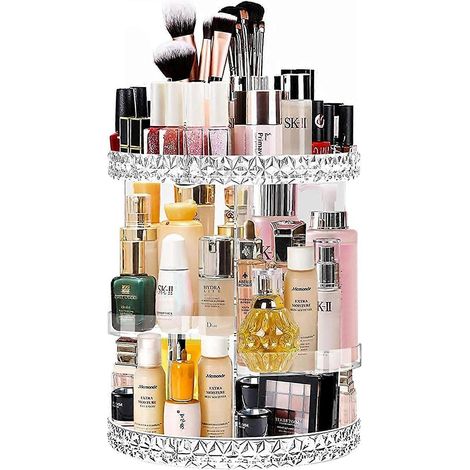 Caja de almacenamiento de cosméticos, caja de exhibición de cosméticos giratoria de 360° con 4 niveles ajustables de gran capacidad, puede contener joyas, brochas de maquillaje