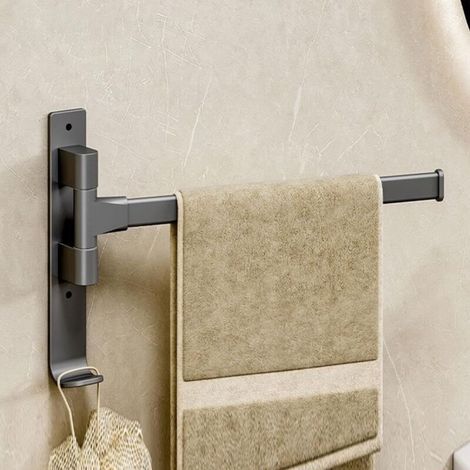 Porte-serviettes rotatif, sans perçage, mural, coin serviette de salle de bain, tige d'angle avec 1 bras (1/4)