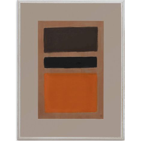 Toile encadrée blanc décapé peinture acrylique main élégante - Orange terre cuite et marron profond (1/2)