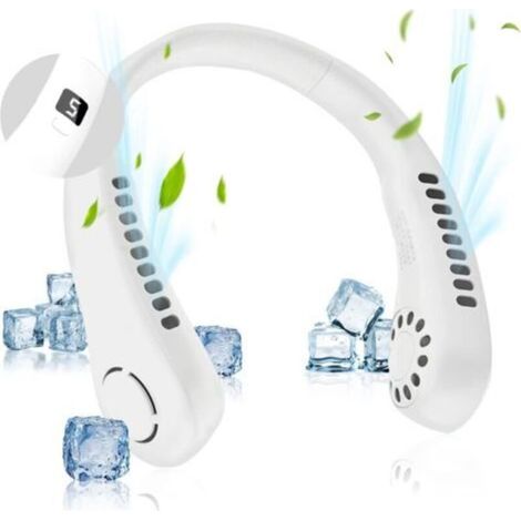 Rechargeable Neck Fan for Women and Men, Portable Hands-Free Bladeless Fan with LED Display, 5 Speeds, for Travel, Hiking, Sports, and Cooking, White (1/5)