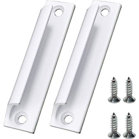 Poignée de porte coulissante 2 pièces – Alliage d'aluminium blanc – Longueur 90 mm – Vis incluses – Pour portes-fenêtres et fenêtres (1/4)