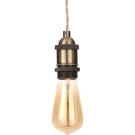 Litecraft Ceiling Pendant Braided Cable Industrial Style Fitting - Antique Brass (1/5)