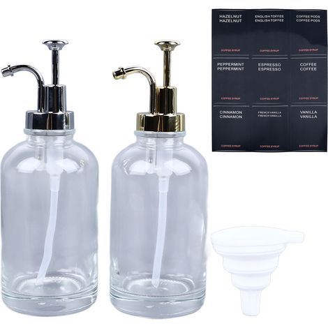 x 500 ml Glasflaschen mit Edelstahlpumpe für Kaffeesirup, Olivenöl oder Badezusatz. (1/5)