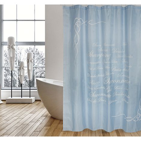 Rideau de douche Polyester GRASSE 180x200cm QUALITE PRMIUM Bleu - Anneaux inclus MSV