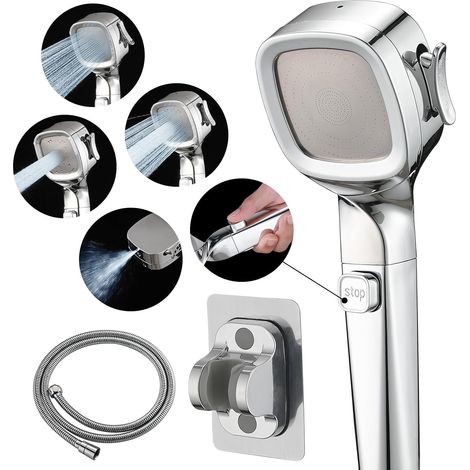 Pommeau de douche filtrant et pressurisé, 4 vitesses, comprend un tuyau de 1,5 m, une cartouche filtrante et un support,pour camping-cars et indoor