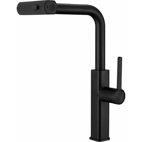 Cleafe - Rubinetto Cucina Estraibile Con Erogatore Girevole 2 Getti Miscelatore Nero 87256 - (1/5)