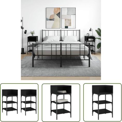 The Living Store Nachttische 2 Stk. Schwarz 35x34,5x70 cm Holzwerkstoff - Schwarze Nachttische - Holzwerkstoff Nachttisch - Nachtschränkchen Schwarz - Wohnzimmer Dekoration - Bettseitentisch (1/5)