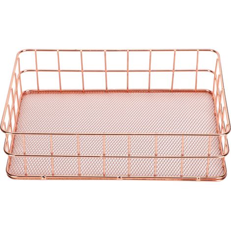 Panier de rangement en fil métallique, organisateur de bureau (or rose)