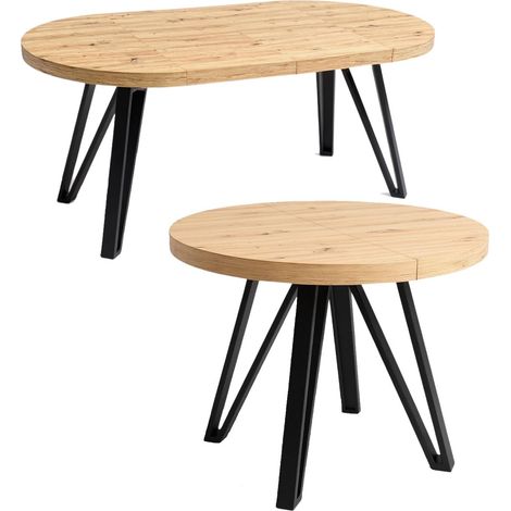 Massiver ausziehbarer Esstisch, Industrial-Look, Runder Tisch Ø100/200 cm Artisan Eiche (1/4)