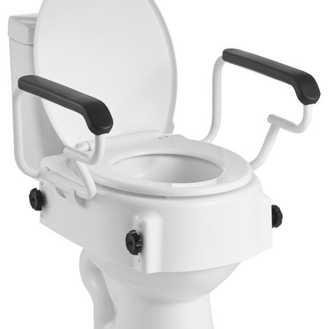Rehausseur de Toilette avec Accoudoirs, Réhausse WC Charge 136,1 kg, Siège de Toilette Surélevé Hauteur Réglable sur 3 Niveaux, Poignées Rembourrées, pour Personnes Âgées Handicapés Patients (1/5)