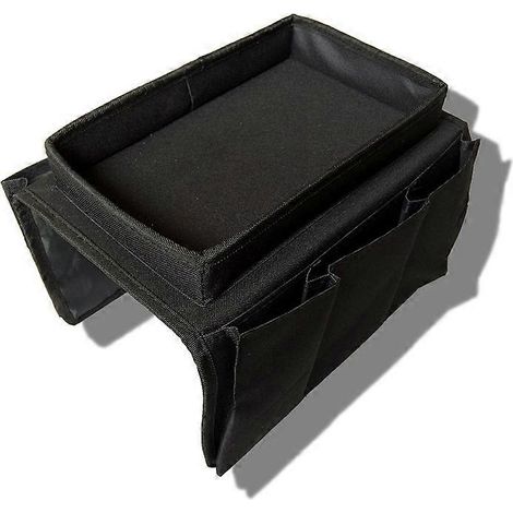 Accoudoir de canapé - Plateau de rangement pliable pour accoudoir de canapé - Poches latérales en tissu Oxford pour canapé (noir) (1/5)