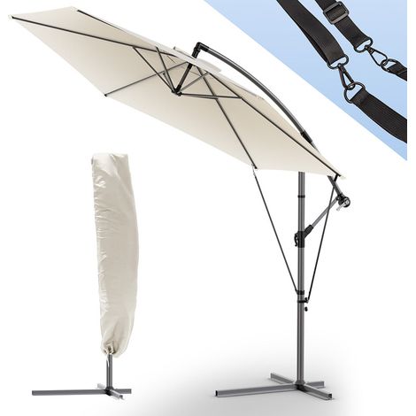 VOUNOT 3m Cantilever Garden Parasol, Banana Patio Umbrella with Crank Handle, Wind Protection Strap and Tilt, Beige (1/5)