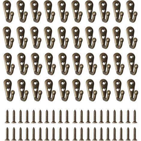 40 Pièces Crochet de Manteau Métal Crochets de Patères Manteau de Porte, Rétro Crochet Mural Crochet Patere avec 80 Vis Pour Cuisine Salon Chambre Derrière la Porte (Bronze) (1/5)