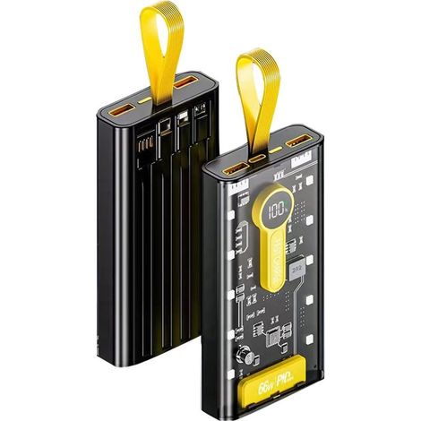 Transparenter Mecha, leistungsstarke 30.000-mAh-Powerbank, 4 integrierte Kabel, ausgestattet mit Nachtlicht und Digitalanzeige (1/5)