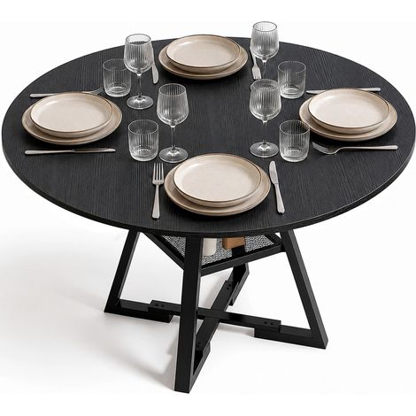 Tavolo per Sala da Pranzo Tondo Nero con Ripiano Portaoggetti 120x120x76cm (1/5)