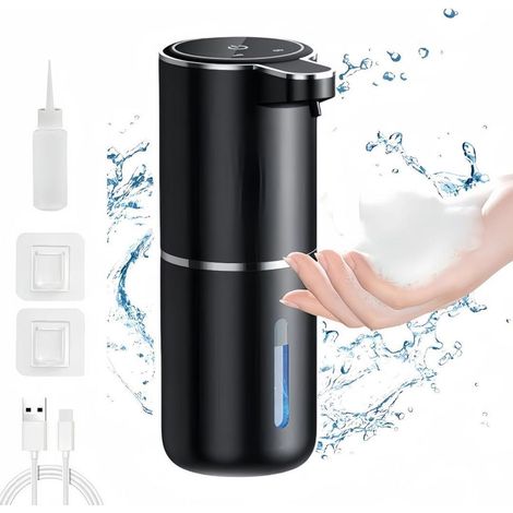 Automatischer Seifenspender mit Infrarotsensor, 380 ml Fassungsvermögen, 4 einstellbare Geschwindigkeiten, elektrischer Seifenspender, USB-aufladbar, IPX5 wasserdicht, schwarzer Schaumspender.