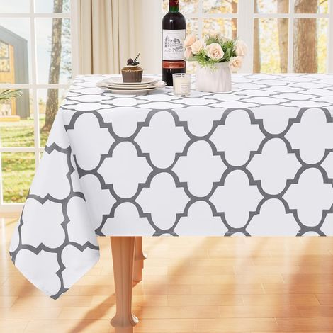 Rechteckige Tischdecke 140x220cm wasserdicht weiß geometrisches Muster