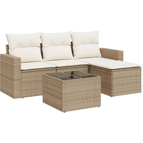 Maison Exclusive - Set Divano da Giardino 5 pz con Cuscini Beige in Polyrattan (1/3)