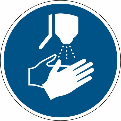 Cartelli di obbligo ISO 7010 "Disinfezione delle mani obbligatoria" - M061 - Numero Pezzi: 10 pezzi - Misura: 50mm x 50mm