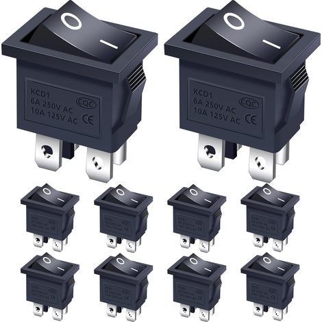 10 pièces Interrupteur à Bascule 2 positions ON/OFF DPST 4 broches Commutateur à bascule 6A 250VAC pour Voiture Camion Bateau électroménagers KCD1-4-201-BK (1/5)