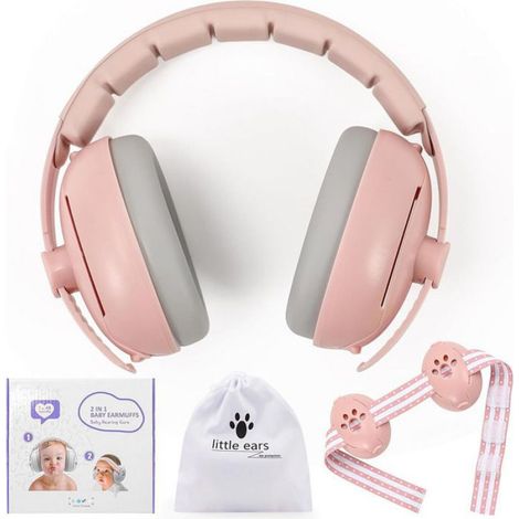 Casque Anti Bruit Bébé 2 en 1 - - ABS - Pour Bébés Enfant 0 À 48 Mois - pour Sommeil et Activités - Rose (1/5)